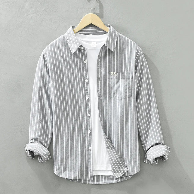 Men's Striped Cotton Long-Sleeved Shirt - Comfortable & Fashionable