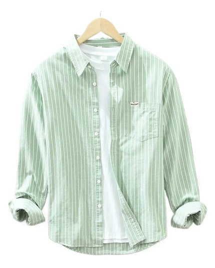 Men's Striped Cotton Long-Sleeved Shirt - Comfortable & Fashionable
