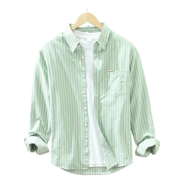 Men's Striped Cotton Long-Sleeved Shirt - Comfortable & Fashionable