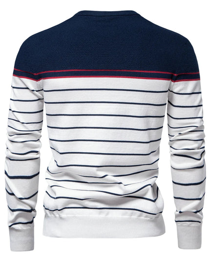 Men's Striped Cotton Pullover Sweater - Casual Autumn Style