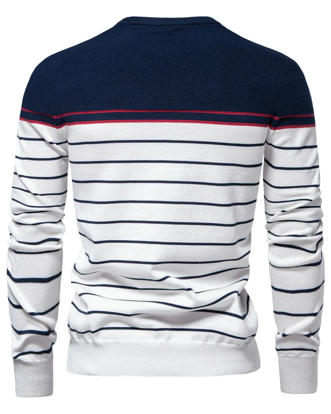 Men's Striped Cotton Pullover Sweater - Casual Autumn Style