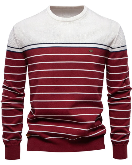 Men's Striped Cotton Pullover Sweater - Casual Autumn Style