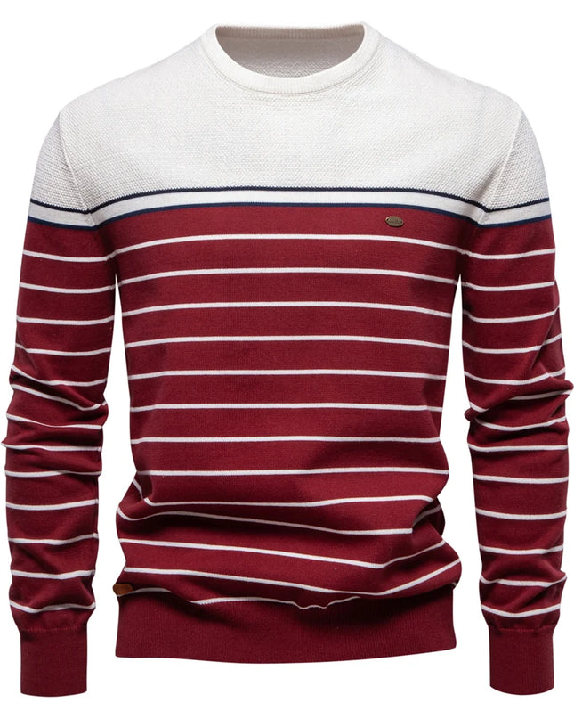 Men's Striped Cotton Pullover Sweater - Casual Autumn Style
