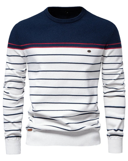 Men's Striped Cotton Pullover Sweater - Casual Autumn Style
