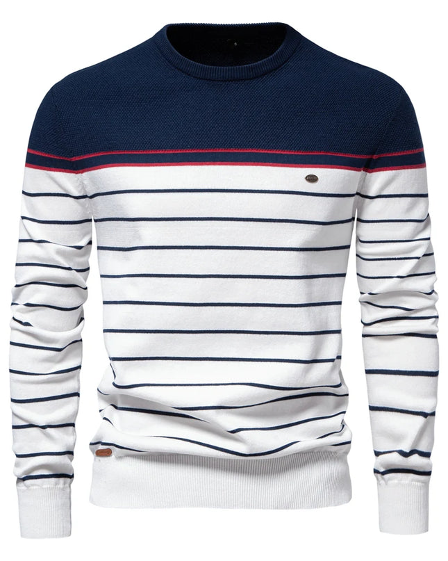 Men's Striped Cotton Pullover Sweater - Casual Autumn Style