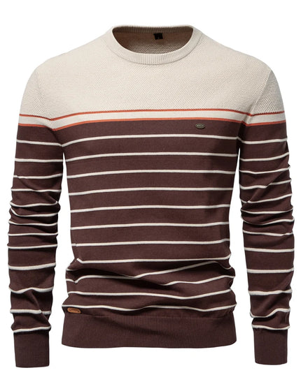 Men's Striped Cotton Pullover Sweater - Casual Autumn Style