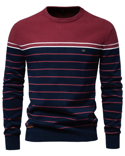 Men's Striped Cotton Pullover Sweater - Casual Autumn Style