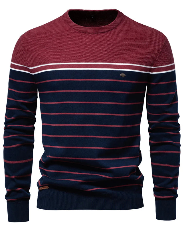 Men's Striped Cotton Pullover Sweater - Casual Autumn Style