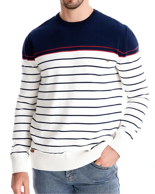 Men's Striped Cotton Pullover Sweater - Casual Autumn Style