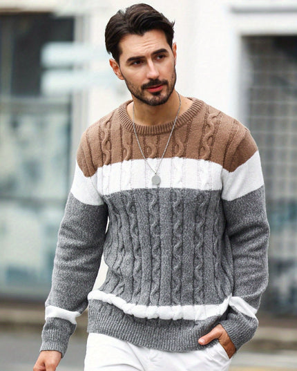Men's Striped Knit Pullover - Casual Long Sleeve Sweater
