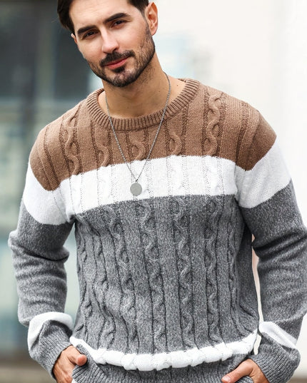 Men's Striped Knit Pullover - Casual Long Sleeve Sweater