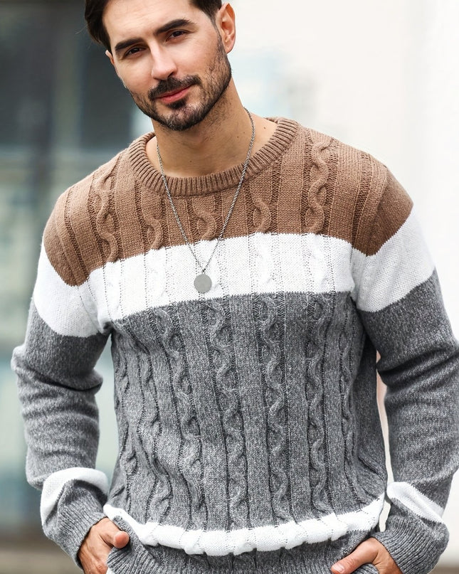Men's Striped Knit Pullover - Casual Long Sleeve Sweater