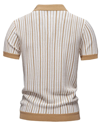 Men's Striped Mesh Polo Shirt - Breathable Casual Knit Top