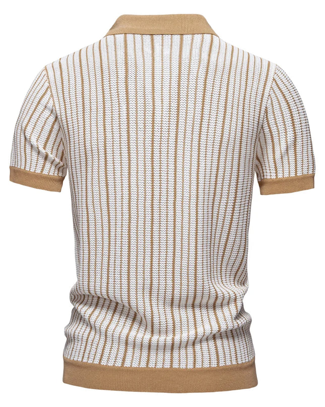 Men's Striped Mesh Polo Shirt - Breathable Casual Knit Top