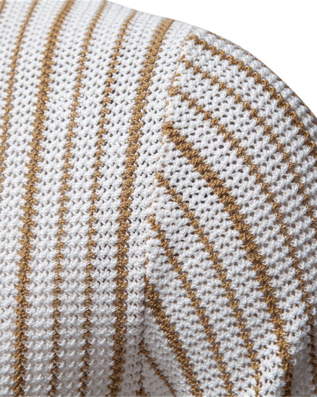 Men's Striped Mesh Polo Shirt - Breathable Casual Knit Top
