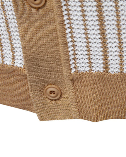 Men's Striped Mesh Polo Shirt - Breathable Casual Knit Top