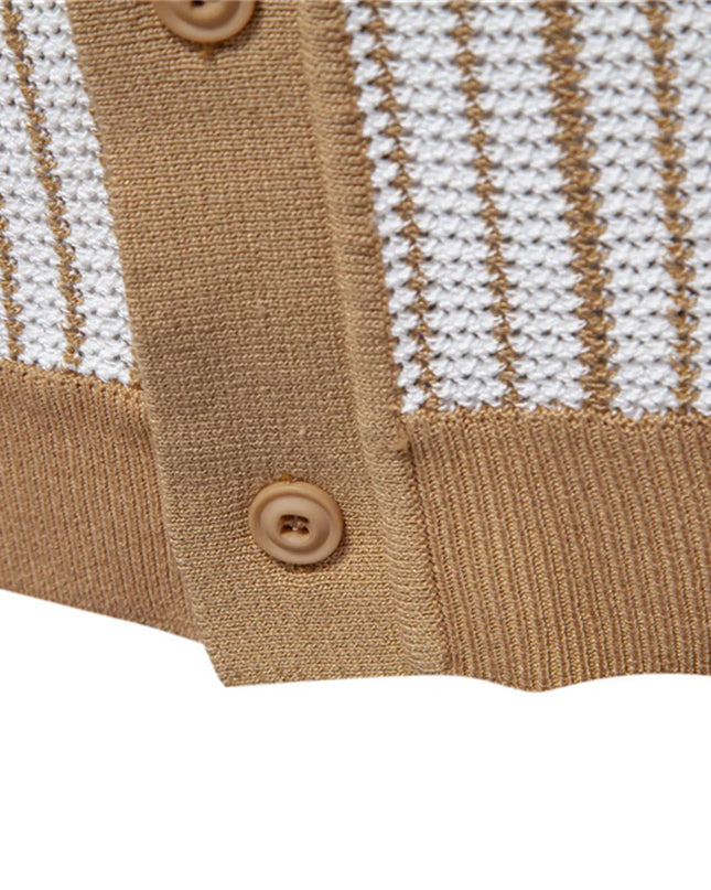 Men's Striped Mesh Polo Shirt - Breathable Casual Knit Top