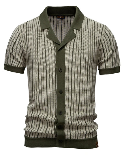 Men's Striped Mesh Polo Shirt - Breathable Casual Knit Top
