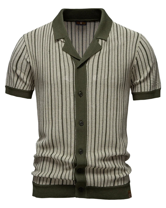 Men's Striped Mesh Polo Shirt - Breathable Casual Knit Top