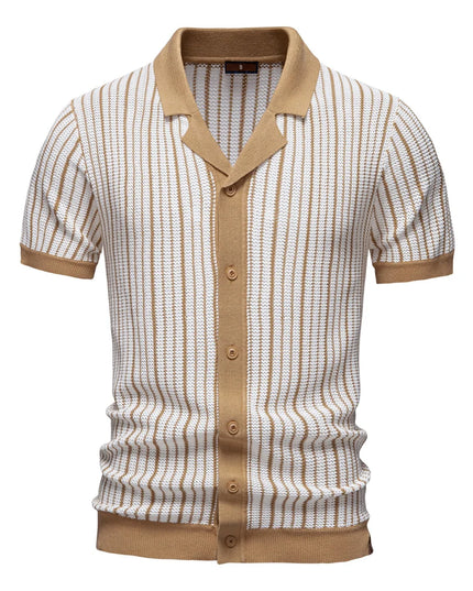 Men's Striped Mesh Polo Shirt - Breathable Casual Knit Top