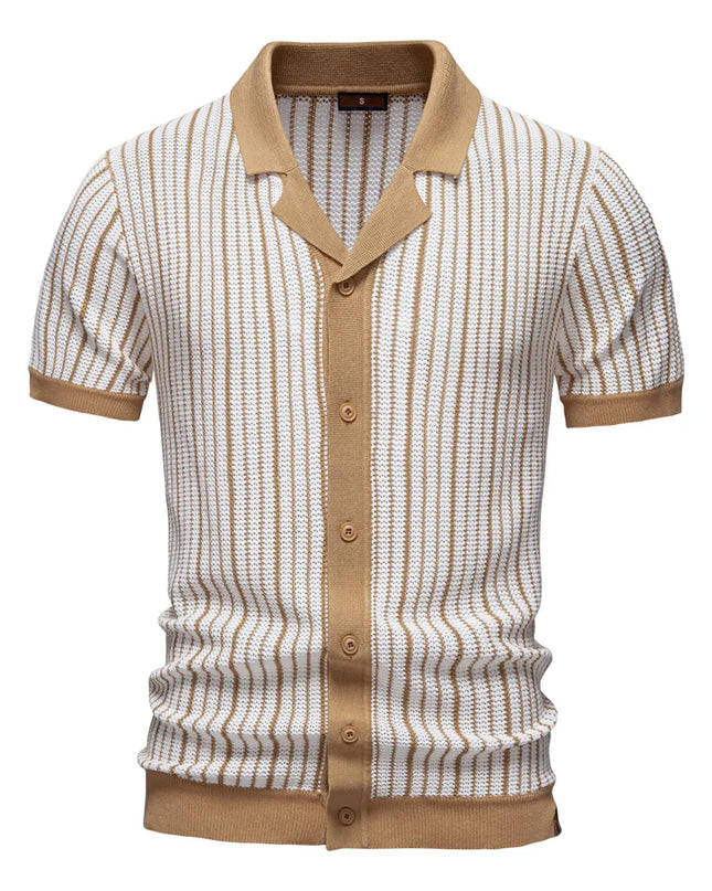 Men's Striped Mesh Polo Shirt - Breathable Casual Knit Top