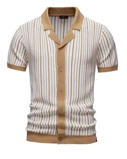 Men's Striped Mesh Polo Shirt - Breathable Casual Knit Top