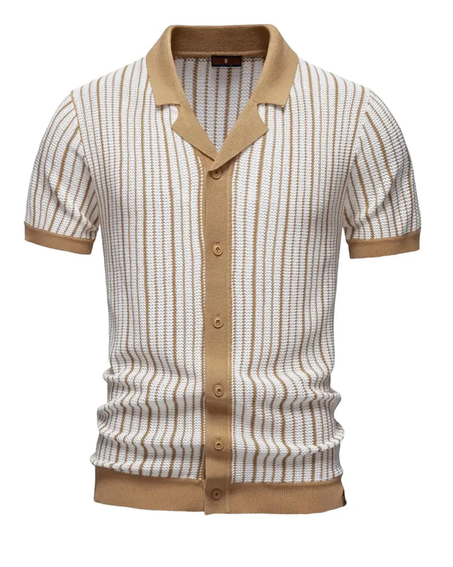 Men's Striped Mesh Polo Shirt - Breathable Casual Knit Top