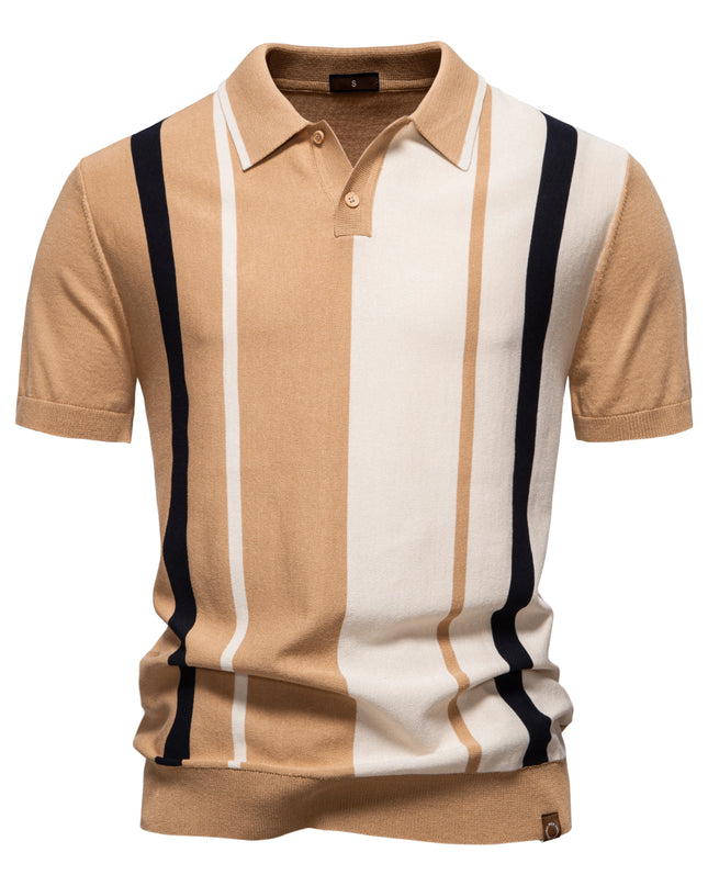 Men's Striped Mesh Polo Shirt - Breathable Casual Style