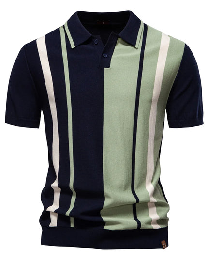 Men's Striped Mesh Polo Shirt - Breathable Casual Style