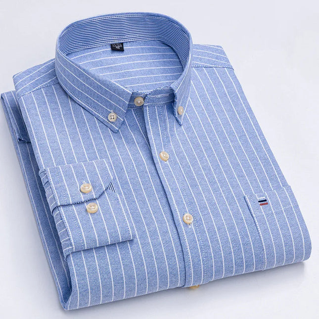Men's Striped Oxford Shirt - Casual Long Sleeve Slim Fit Design