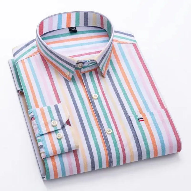 Men's Striped Oxford Shirt - Casual Long Sleeve Slim Fit Design