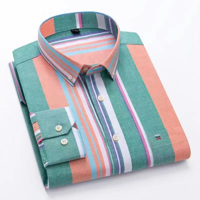 Men's Striped Oxford Shirt - Casual Long Sleeve Slim Fit Design