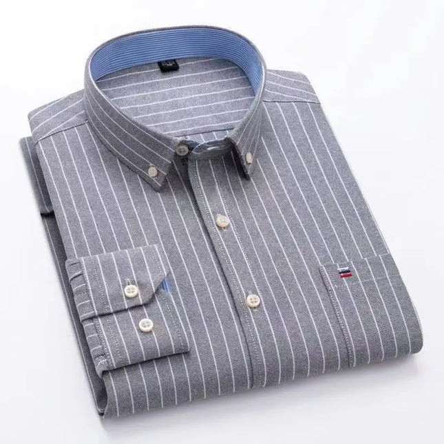 Men's Striped Oxford Shirt - Casual Long Sleeve Slim Fit Design