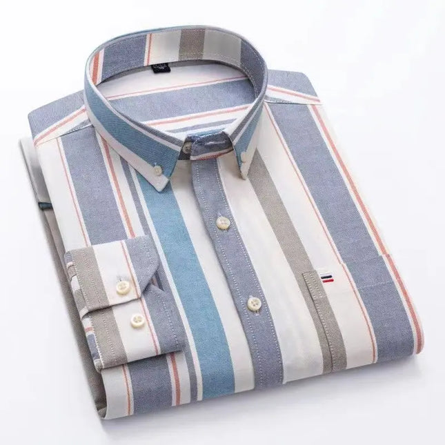 Men's Striped Oxford Shirt - Casual Long Sleeve Slim Fit Design