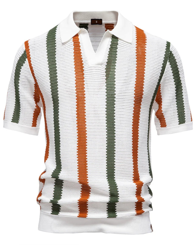 Men's Striped Polo Shirt - Breathable Casual Wear