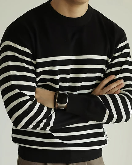 Men's Striped Sweater - Casual Long Sleeve Knit Crew Neck