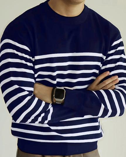 Men's Striped Sweater - Casual Long Sleeve Knit Crew Neck