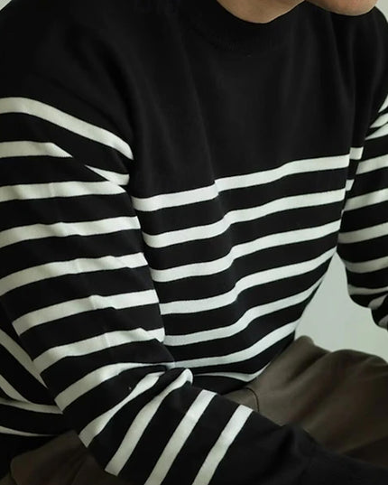 Men's Striped Sweater - Casual Long Sleeve Knit Crew Neck