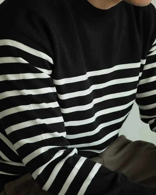 Men's Striped Sweater - Casual Long Sleeve Knit Crew Neck