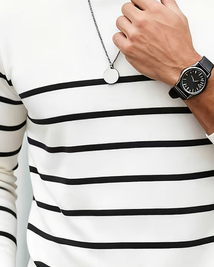 Men's Striped Sweater - Casual Long Sleeve Knit Crew Neck