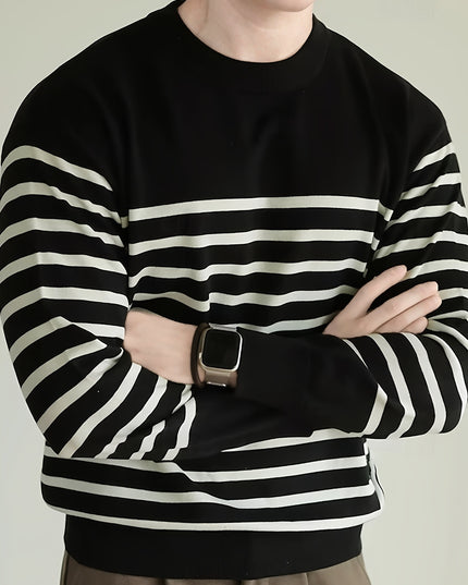 Men's Striped Sweater - Casual Long Sleeve Knit Crew Neck