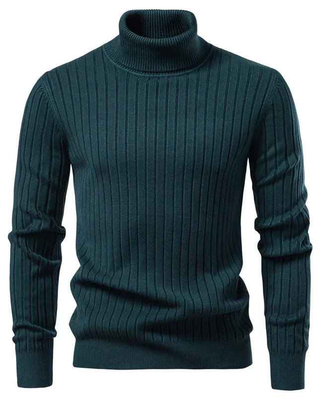 Men's Striped Turtleneck Sweater - Casual Knitwear for Winter