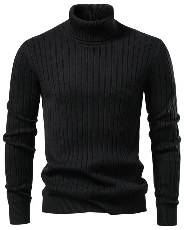 Men's Striped Turtleneck Sweater - Casual Knitwear for Winter