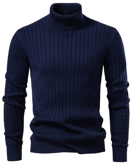 Men's Striped Turtleneck Sweater - Casual Knitwear for Winter