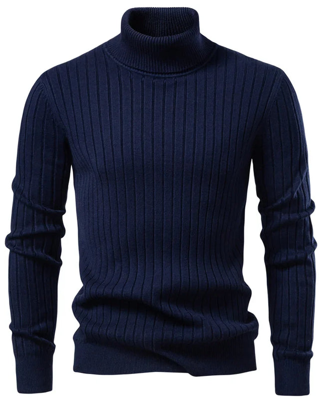 Men's Striped Turtleneck Sweater - Casual Knitwear for Winter