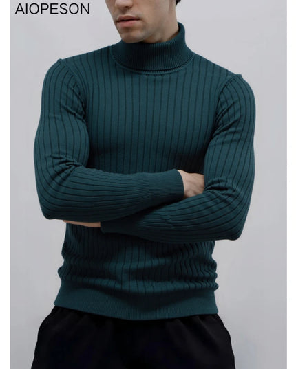 Men's Striped Turtleneck Sweater - Casual Knitwear for Winter