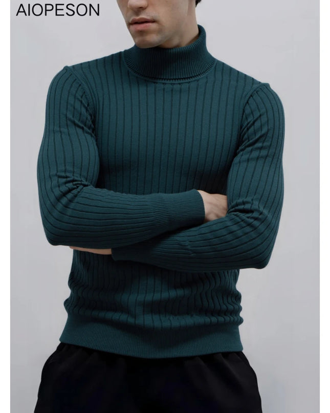 Men's Striped Turtleneck Sweater - Casual Knitwear for Winter