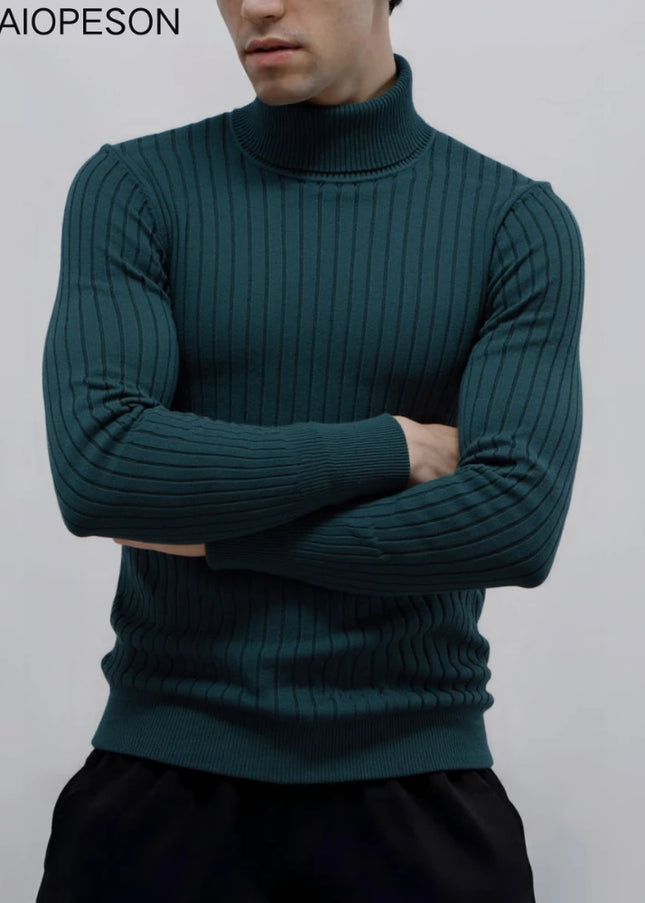 Men's Striped Turtleneck Sweater - Casual Knitwear for Winter
