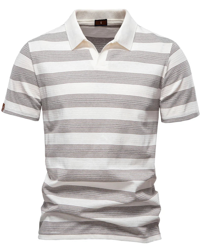 Men's Striped V Neck Polo Shirt - Breathable & Casual Summer Fit
