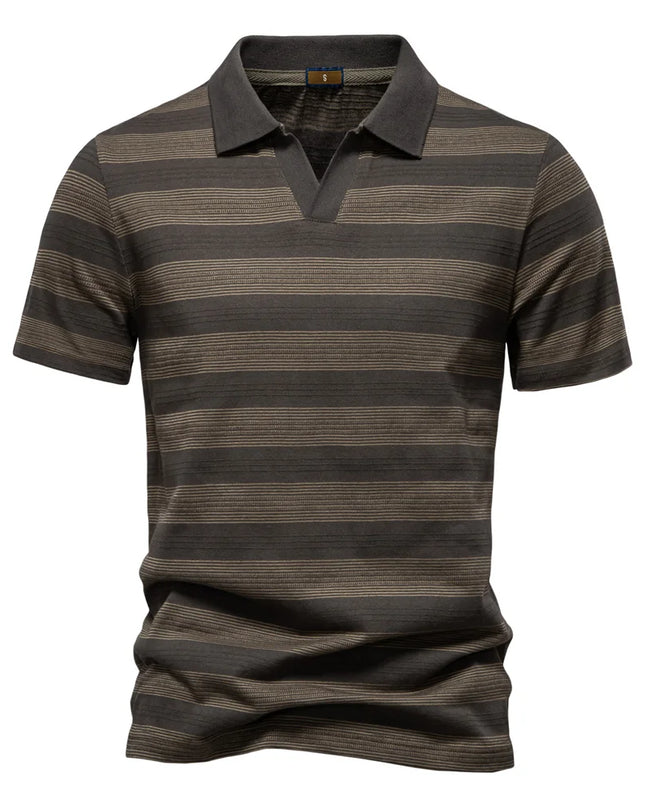 Men's Striped V Neck Polo Shirt - Breathable & Casual Summer Fit